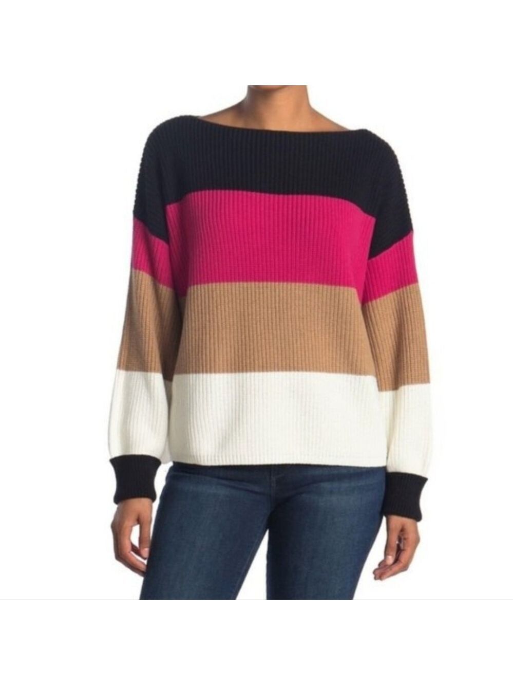 NWT French Connection Millie Mozart Colorblock Strip Sweater